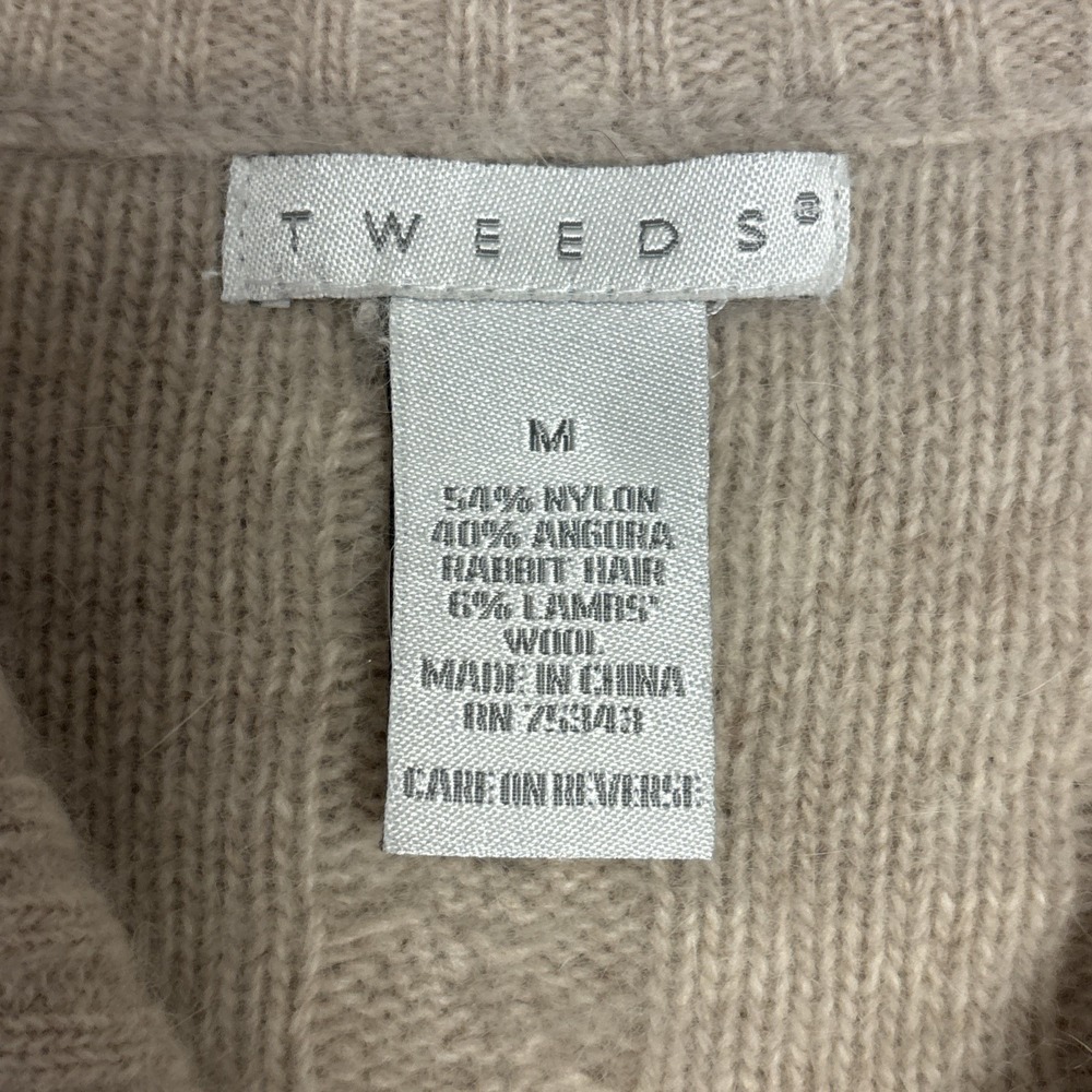 Lambswool Angora Rabbit Fur Cardigan Sweater M Light Brown Mother Pearl Buttons - Picture 3 of 7